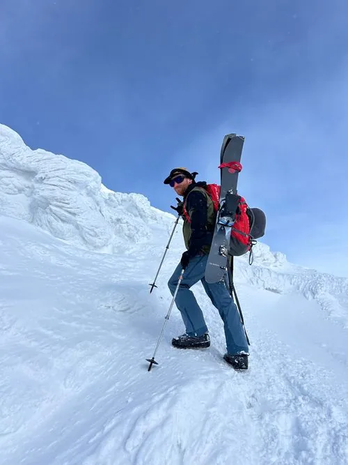 Skier near the summit of Mt Biei