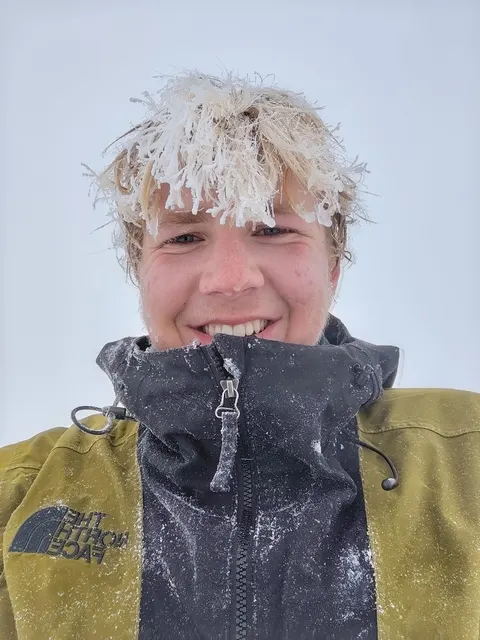 Selfie with snow-covered hair