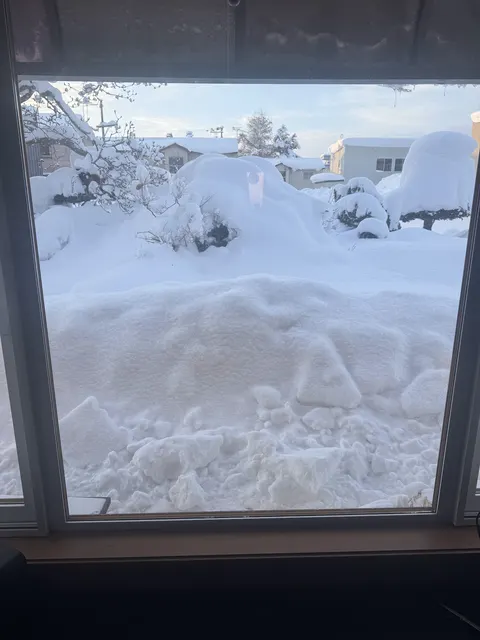 Window half buried by snow overnight