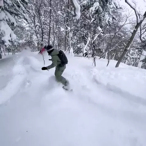 Chasing the crew through snowy trees